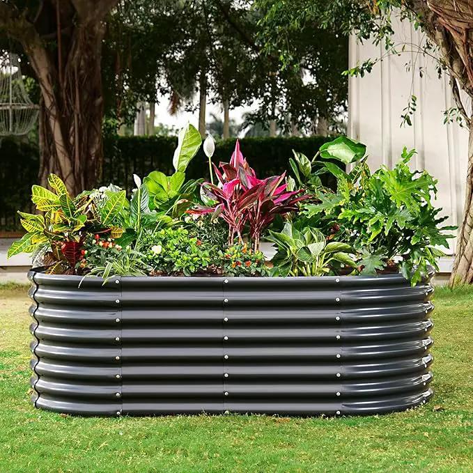 Land Guard Galvanized Raised Garden Bed, 8x4x2ft Planter Boxes Outdoor, Oval Larger Metal Planter Boxes for Vegetables, Fruits, Flowers (Grey) by GreenHaven Gardens