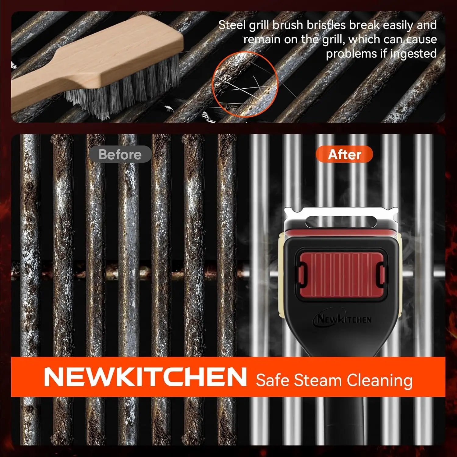 Grill Brush Bristle-Free Steam Replaceable Cleaning Head [No Handle] Heat-Resistant Kevlar Head with Grill Scraper, Safe Barbecue Grill Cleaning Head for All Grill Types by GreenHaven Gardens