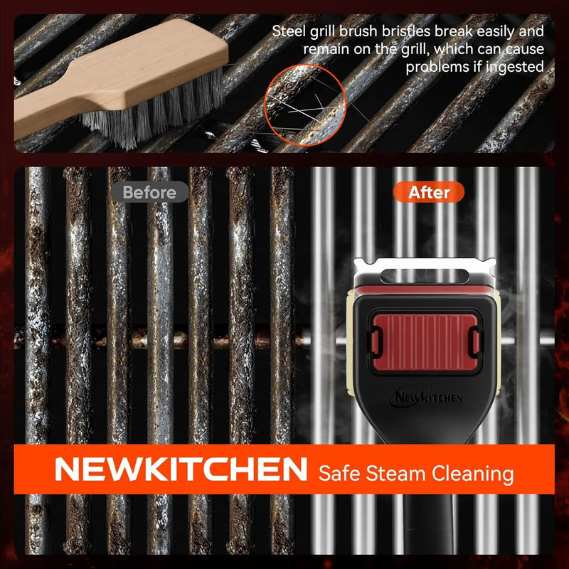 Grill Brush Bristle-Free Steam Replaceable Cleaning Head [No Handle] Heat-Resistant Kevlar Head with Grill Scraper, Safe Barbecue Grill Cleaning Head for All Grill Types by GreenHaven Gardens