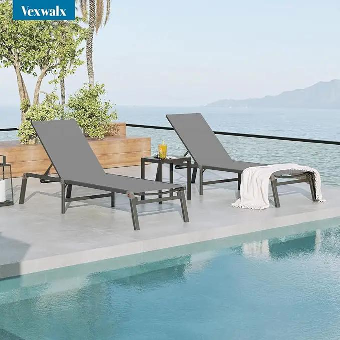 Chaise Lounge Outdoor, Foldable Aluminum Pool Lounge Chairs with 5 Positions Recliner - Free Assembly - Patio Chaise Lounge Chair for Poolside, Beach, Yard (Darkgray) by GreenHaven Gardens
