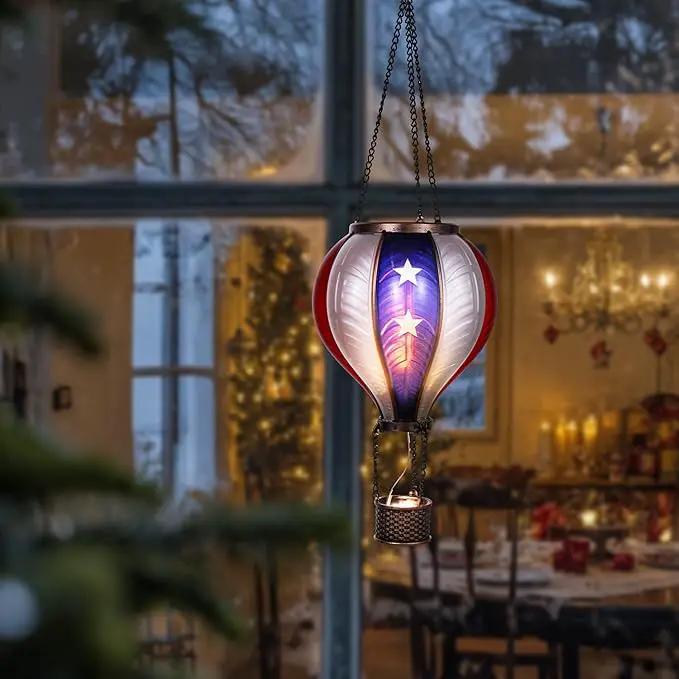 TERESA'S COLLECTIONS America Fourth of July Decorations, Hot Air Balloon Solar Lantern for Garden Decor,Gifts for Women + Memorial Day 17.7'' Hot Air Balloon Solar Lantern by GreenHaven Gardens