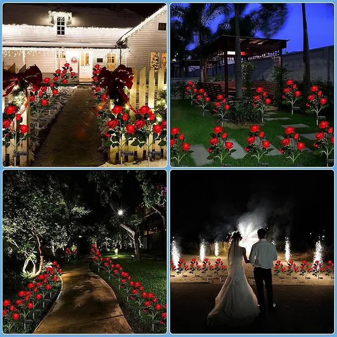 4 Pack Outdoor Solar Flower Lights Waterproof Garden Decorative Lights Outside Solar Powered Pathway Lights with 20 Realistic Rose Flowers for Yard Lawn Pathway Backyard Decor(Red) by GreenHaven Gardens
