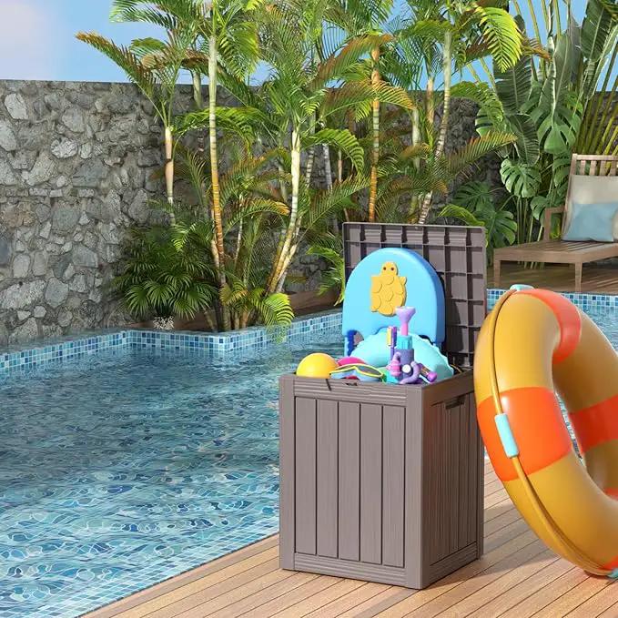 28 Gallon Resin Deck Box, Lockable Patio Outdoor Storage Box for Furniture, Garden Tools and Tools Storage, Waterproof Outside Storage Boxes - Grey by GreenHaven Gardens