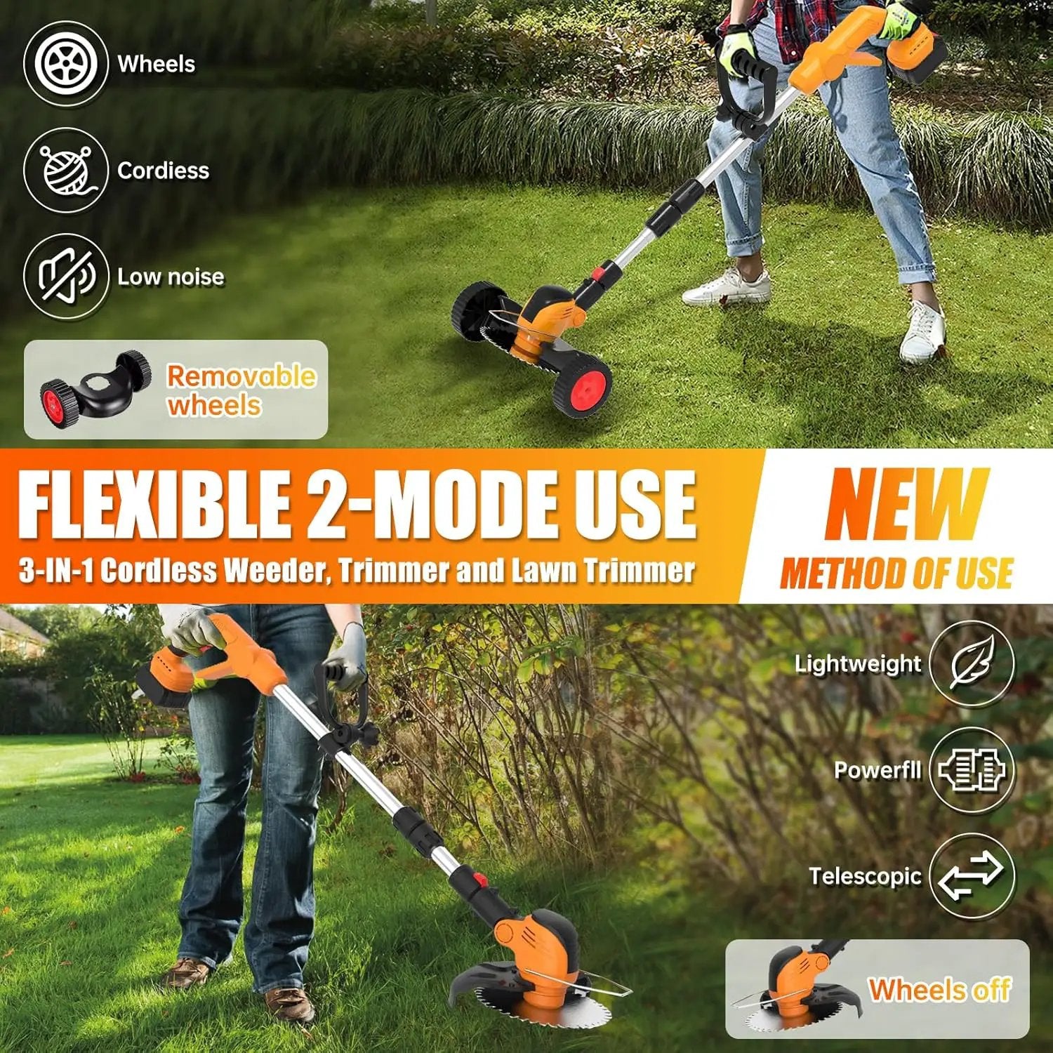 Electric Weed Wacker Eater Cordless String Trimmer Battery Powered, 21V/4000mAh Grass Trimmer Battery Operated Brush Cutter, 3 in 1 Lightweight Weed Trimmer/Lawn Edger/Trimmer Edger for Yard Garden by GreenHaven Gardens