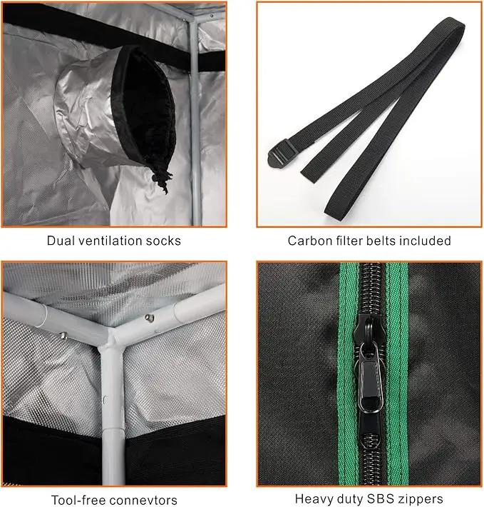 MELONFARM 5x5 Grow Tent, 60"x60"x80'' High Reflective 600D Diamond Mylar Canvas with Observation Window and Floor Tray for Hydroponic Indoor Plant Growing by GreenHaven Gardens