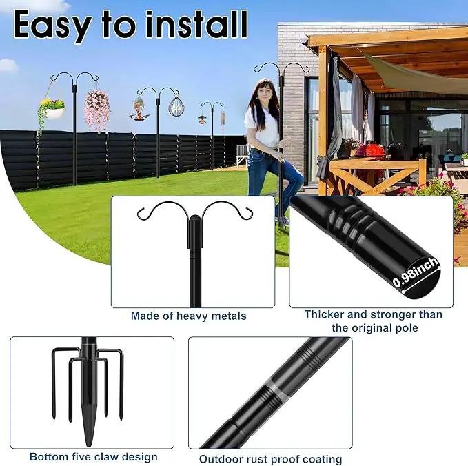 Ottsuls Bird Feeder Pole, 2 Pack 76 INCH Double Shepherds Hooks for Outdoor, with 5 Base Prongs Heavy Duty Tall Garden Planter Hooks for Hanging Flower Basket, Lantern, Hummingbird Feeder by GreenHaven Gardens