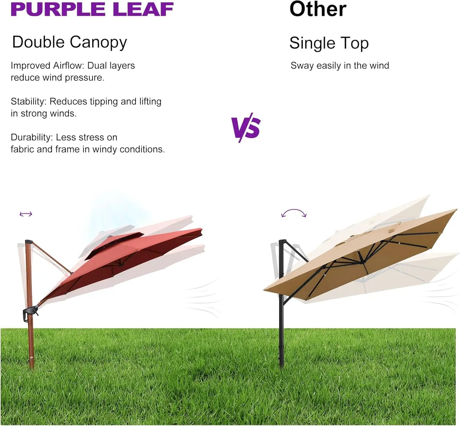PURPLE LEAF 10ft Patio Umbrella Outdoor Round Umbrellas Large Cantilever Umbrella Windproof Offset Umbrellas Heavy Duty Sun Umbrella for Garden Deck Pool Patio, Brick Red by GreenHaven Gardens