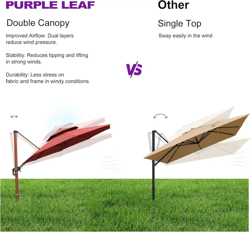 PURPLE LEAF 11ft Patio Umbrella Outdoor Round Umbrellas Large Cantilever Umbrella Windproof Offset Umbrellas Heavy Duty Sun Umbrella for Garden Deck Pool Patio, Brick Red by GreenHaven Gardens