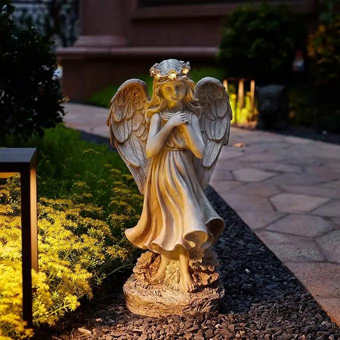 Garden Angel Figurines, Light Up Praying Angel Statues Outdoor Statue with Solar LED Lights for Patio, Lawn, Cemetary Grave Decoration, Sympathy Gift, 16.9" H by GreenHaven Gardens