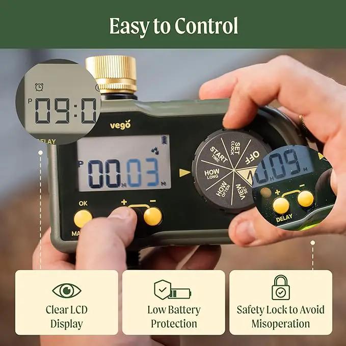Vego Sprinkler Timer with Brass Inlet- Watering Timer for Garden Hose with Rain Delay/Manual Watering/Automatic Irrigation System - Water Hose Timer for Yard Lawn by GreenHaven Gardens