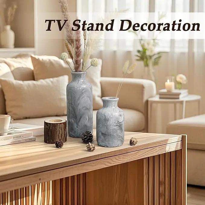 Resin 3 Piece Vase Set, Farmhouse Decor, Home Decorative Vase, Vases for Your Kitchen, Bedroom, Office, Living Room, Bathroom, & Shelf Centerpiece Table Decorations, Grey by GreenHaven Gardens