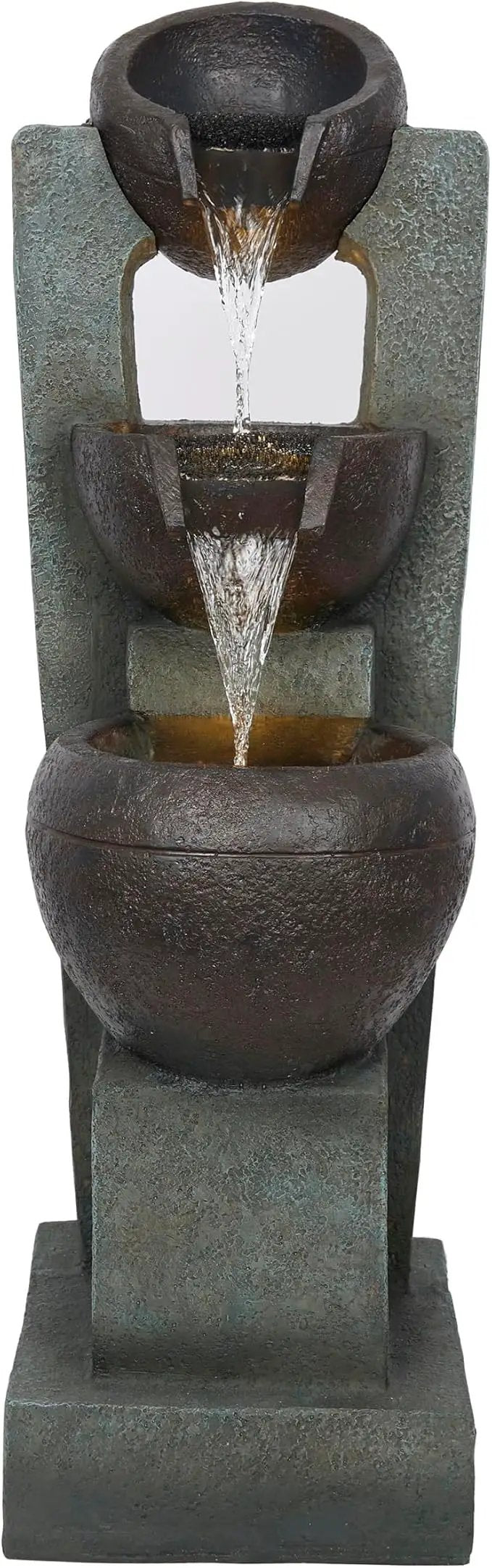 Alpine Corporation TZL400 34" 3 Tier Basin Cascading Fountain with LED Lights, Elegant Outdoor Water Feature for Garden, Patio, Yard & Outdoor Spaces, Relaxing Waterfall Fountain, Gray by GreenHaven Gardens