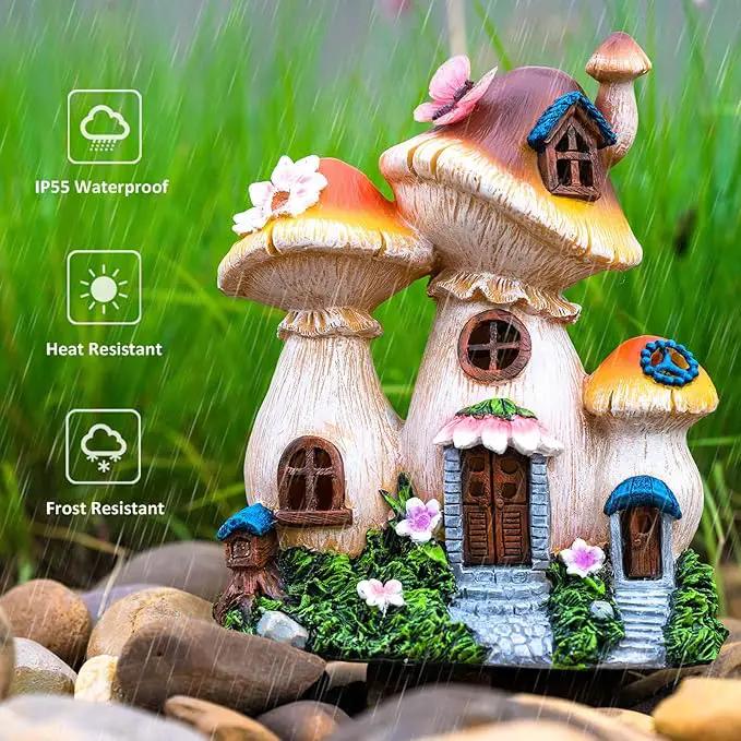 Solar Garden Statue Lights Mushroom Fairy House Figurine, Outdoor Memorial Garden Ornaments Waterproof Decoration for Outside Patio Yard Lawn Decor by GreenHaven Gardens