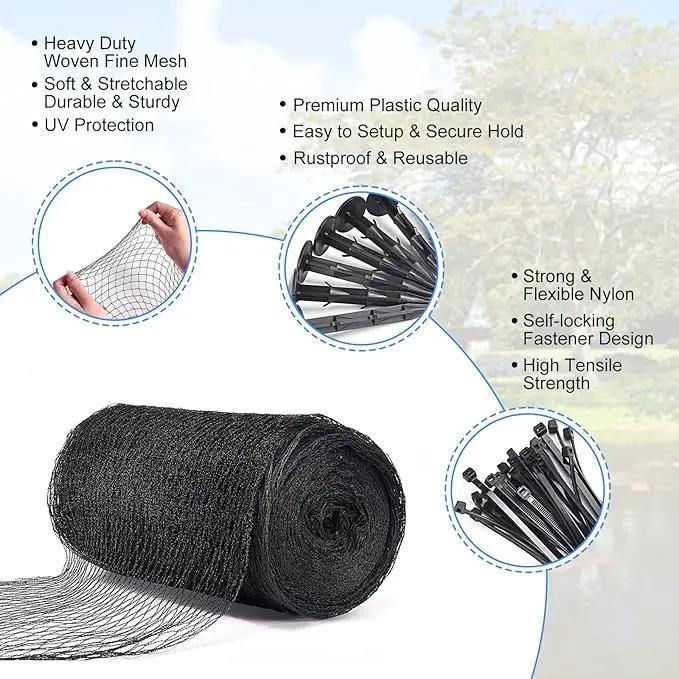 Pond Netting, 15 x 20 FT Pond Net Heavy Duty Pond Netting for Koi Ponds, Garden Pool Fine Mesh Netting Kit for Leaves, Protects Koi Fish from Birds Cats Predators, with 14 Stakes and 30 Cable Zip Ties by GreenHaven Gardens