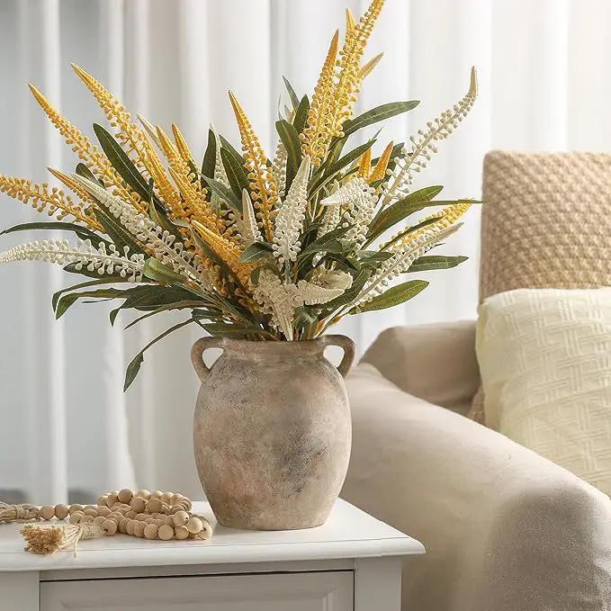 Ceramic Flower Vase 7.6 inch Farmhouse Rustic Vase Decorative Pottery Terracotta Vases for Home Decor Table Mantle Fireplace Living Room Bathroom Wedding Centerpiece (Whitewashed) by GreenHaven Gardens