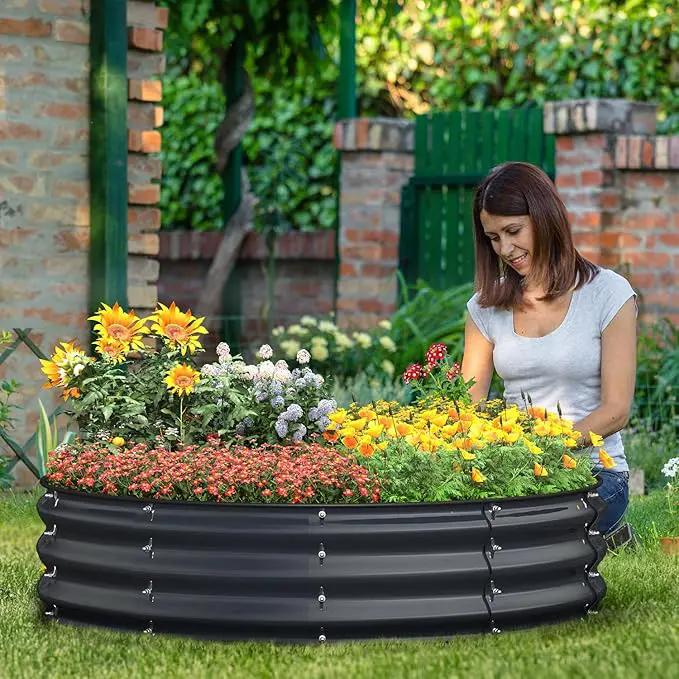 Round 4x4x1 FT Galvanized Raised Garden Bed Kit, Large Metal Planter Box for Outdoor Gardening, Garden Bed for Vegetables Flower Herb(Midnight Gray) by GreenHaven Gardens