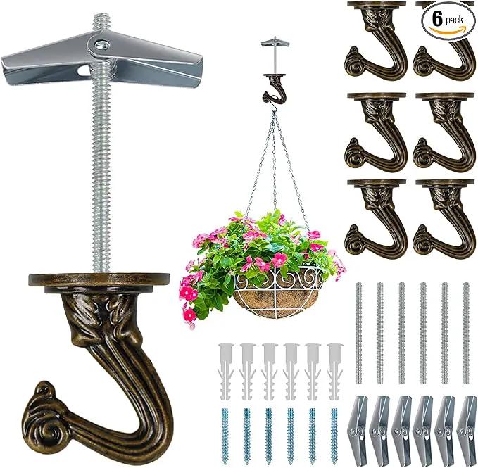 Ceiling Swag Hook Sets - Heavy Duty Hooks with Mounting Hardware for Hanging Plant, Ceiling or Extender Chains - Easy Install with Screws/Brackets by GreenHaven Gardens