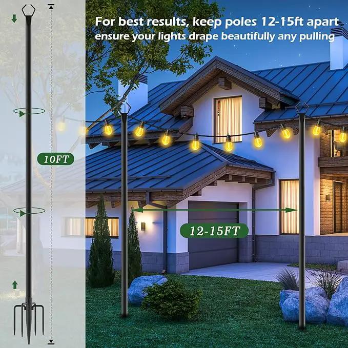 Aulimhti 10Ft Metal Poles with Fork for Outdoor String Lights,2 Pack Light Stand for Outside Garden,Patio,Wedding,Backyard,Deck,Party by GreenHaven Gardens
