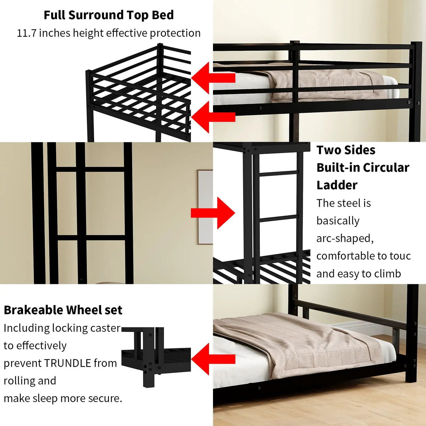 Bunk Bed With Noise Reduction And Safety Guardrail by HouseOfZazla