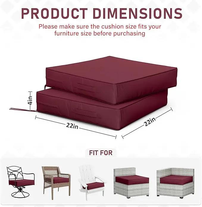 Patio Chair Cushions 22 X 22 X 4 Inch Waterproof Outdoor Seat Cushions for Patio Furniture, Outdoor Sofa Couch Pads with Ties & Handle, Set of 2, Burgundy by GreenHaven Gardens