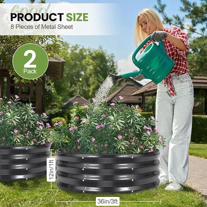 G GOOD GAIN Round Raised Garden Bed - 2Pcs 3x3x1ft Galvanized Steel Planter Boxes Outdoor with Rubber Edge Trim | Metal Raised Beds for Gardening Vegetables Flowers Fruits Herbs (Dark Grey) by GreenHaven Gardens
