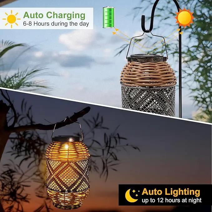 2 Pack Solar Lanterns Outdoor Waterproof,Rattan with Metal Hanging Solar Lights Boho Lanterns Decorative Lights with Handle for Patio Pathway Courtyard Tree Garden Yard Fence by GreenHaven Gardens