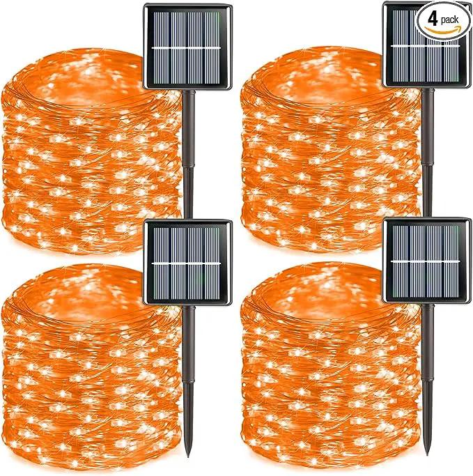QITONG 4 Pack Orange Solar Fairy Lights, Each 33ft 100 LED Solar Christmas Lights Outdoor Waterproof, 8 Modes Christmas String Lights by GreenHaven Gardens