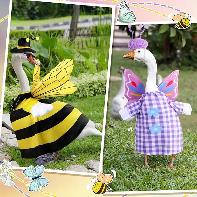 Frienda 2 Set Porch Goose Outfits Clothes 23 Inch Garden Raincoat Flag Bee Fishing Style Goose Costume for Lawn Patio Valentine's Day Decor by GreenHaven Gardens