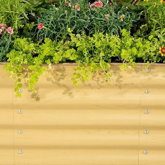 Vego garden Aluzinc Raised Garden Bed Kits, 17" Tall 6 in 1 Modular Metal Raised Planter Bed for Vegetables Flowers Patio Ground Planter Box, Sunlit Oak by GreenHaven Gardens
