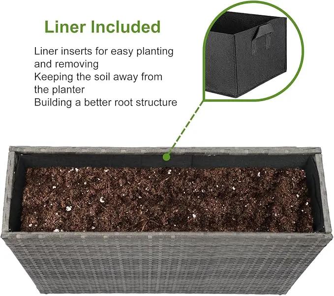 LEWIS&WAYNE Large Rectangular Block Planter Box Handmade Wicker Tall Planters for Outdoor Plants with Removable Liners Modern Planter for Indoor Outdoor Patio Deck - Gray, 38''x11''x30'' by GreenHaven Gardens