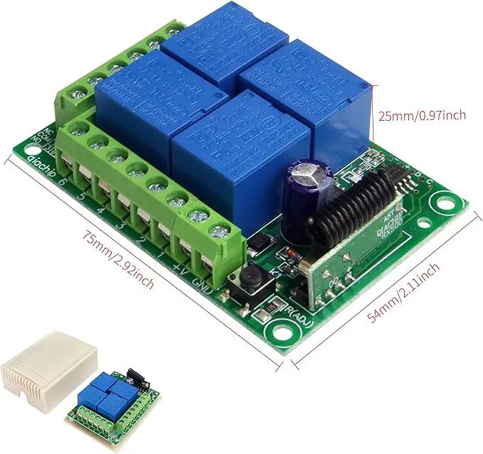 QIACHIP Universal 12V 4CH Wireless Relay Remote Module Switch RF 433Mhz with Remote Control Key Fob 2 Transmitters 1 Receiver for Light Garage Door Electric Gate,Momentary Toggle Latched(KR1204) by GreenHaven Gardens