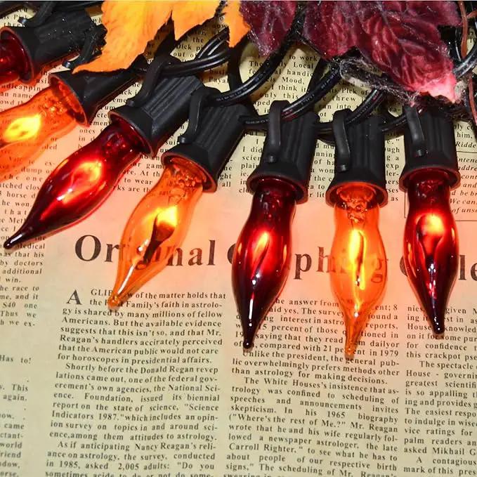 27.78 FT Halloween Ligths, C7 Clear Orange and Purple Flickering Flame String Lights Outdoor, E12 Screw Base, Flame String Lights for Halloween Indoor Outdoor Roofline Garden Patio Party Decorations by GreenHaven Gardens