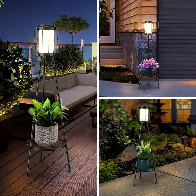 2 Pack Solar Lights Outdoor with Plant Stands, Solar Floor Lamp, Solar Powered Street Lights Metal Tripod Deck Lights, Patio Decor for Garden Yard Pathway Driveway Porch by GreenHaven Gardens