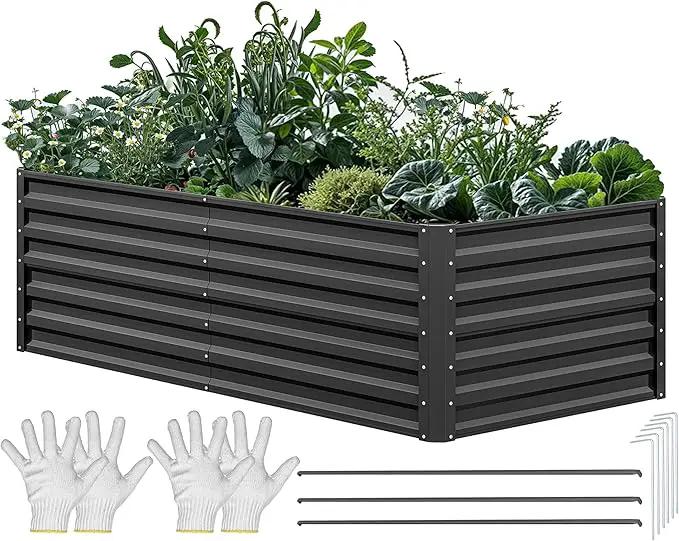 YITAHOME 72x36x24 in Galvanized Raised Garden Bed Kit, Large Metal Planter Box with Gloves & Support Rod, Outdoor Flower Bed for Plants Vegetables, Black by GreenHaven Gardens