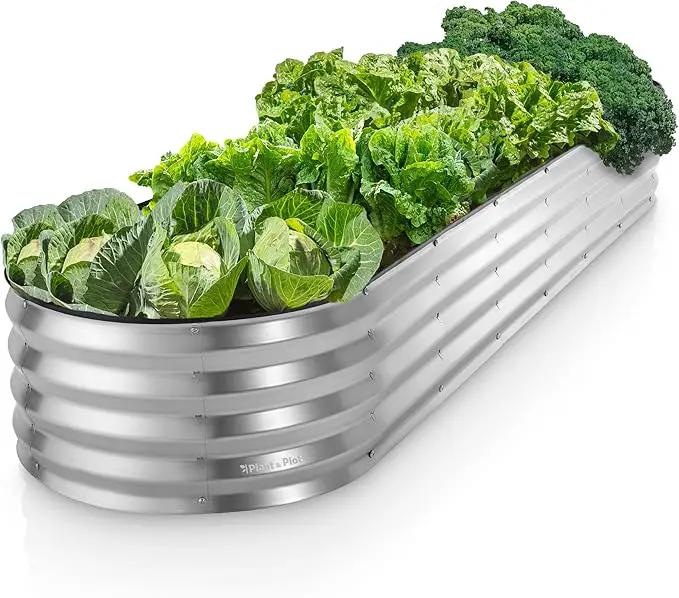 Galvanized Raised Garden Beds Outdoor // 8×2×1 ft Planter Raised Beds for Gardening, Vegetables, Flowers // Large Metal Garden Box (Silver) // Patented Tool-Free Design by GreenHaven Gardens
