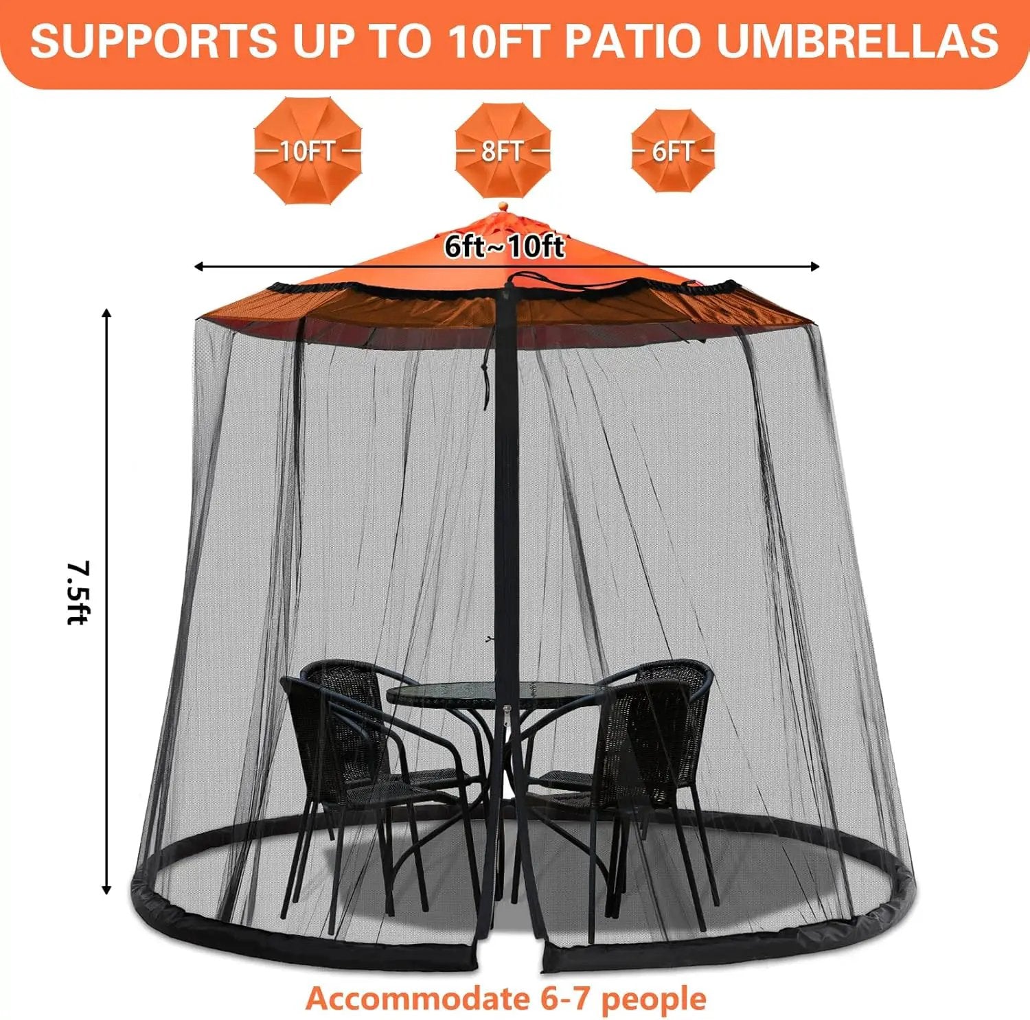 7.5-10FT Mosquito Netting for Patio - Mosquito Net for Patio Garden and Outdoor Umbrellas with Zipper and Adjustable, Umbrella Netting for Outdoor Umbrellas by GreenHaven Gardens