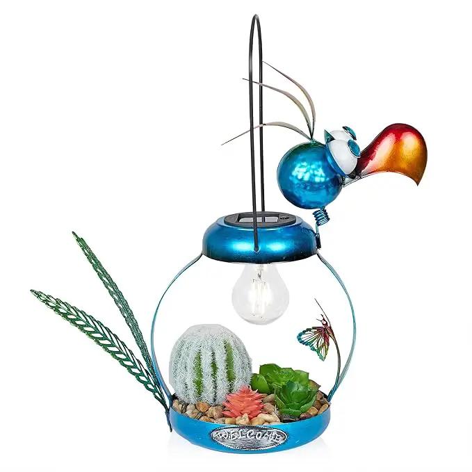 Alpine Corporation LYT290SLR-HH Solar-Powered Metal Flamingo with Garden Enclosed LED Light, Solar Patio Decor, 16''H, Blue by GreenHaven Gardens
