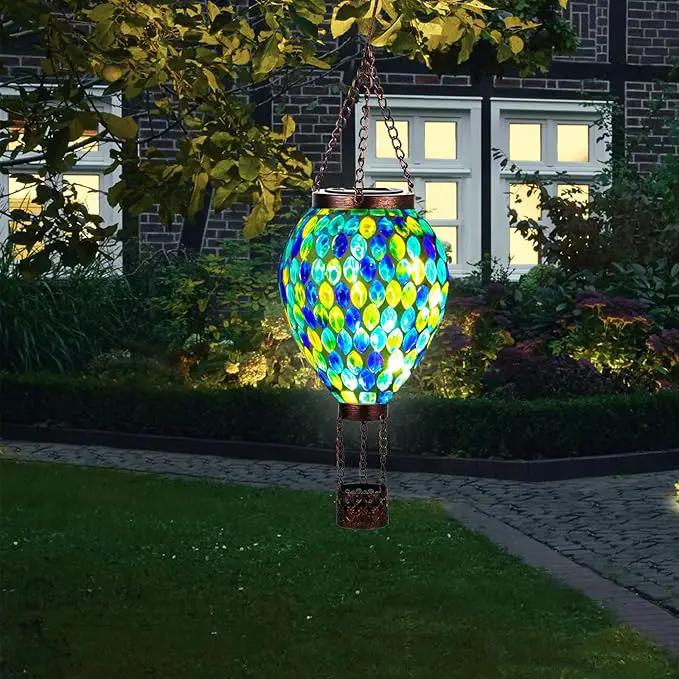 VOREEN Hot Air Balloon Solar Lantern, Mosaic Solar Outdoor Hanging Wind Light, Waterproof, Patio Festive Decor, Easter Gifts for Mom Father Grandma, Blue by GreenHaven Gardens