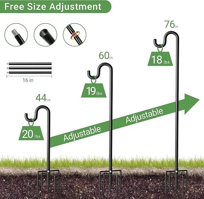 76" Shepherds Hooks for Outdoor, Extra Thick Bird Feeder Pole with 5 Prong Base, Adjustable Shepards Hook for Garden, Weddings, Hanging Plant by GreenHaven Gardens