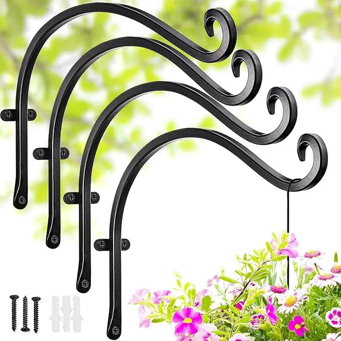 Hanging Plant Brackets Outdoor: 12-Inch Hanging Plant Hangers Wall Hooks - Wall Mount Brackets for Bird Feeder Flower Baskets Black by GreenHaven Gardens