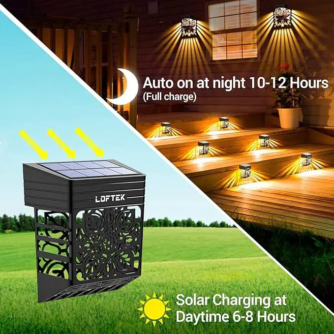 LOFTEK Solar Deck Lights, 4 Pack Solar Fence Lights, Outdoor Garden Decorative Light, Dusk to Dawn, Waterproof, Fence Post Light for Railing, Patio, Backyard, Stair, Step, Camping, Warm White by GreenHaven Gardens