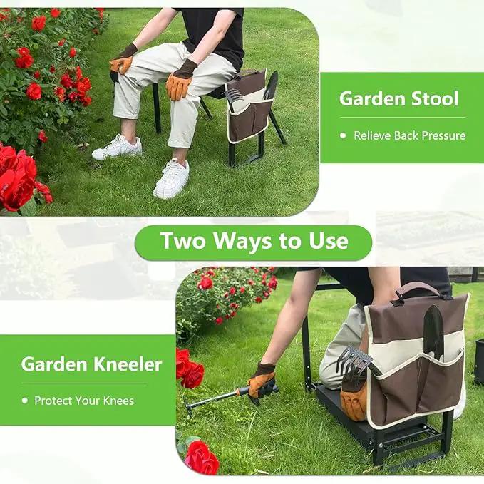 seasky Foldable Garden Kneeling and Seat, Anti-Tipping Garden Stool Widened Thick Soft Kneeling Pad，Heavy Duty Gardening Stool with Garden Tool Bag, Gardening Gift for Women(Without Gloves) by GreenHaven Gardens