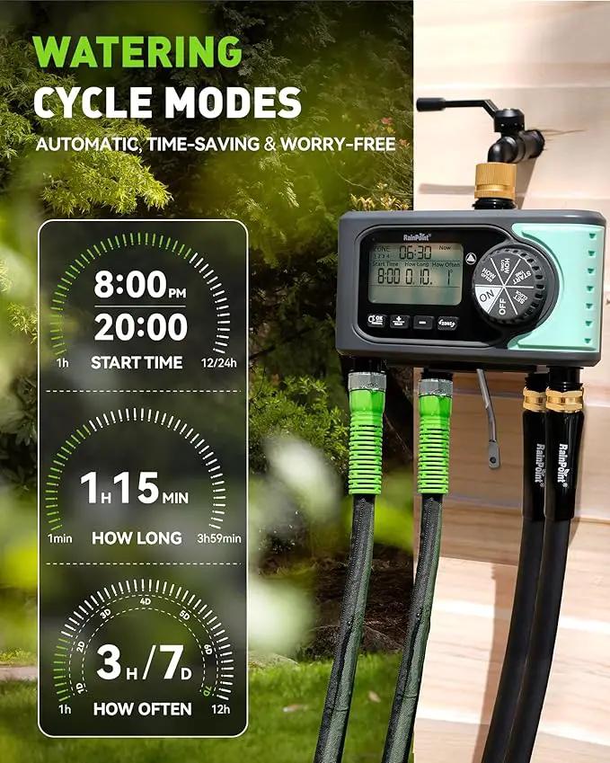 RAINPOINT Sprinkler Timer, 4 Outlets Hose Timer with Brass Inlet with Rain Delay/Manual/Automatic Controller System, Programmable Digital for Lawn Yard, 4 Zone by GreenHaven Gardens