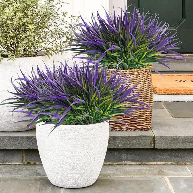 Uieke 12 Bundles Artificial Outdoor Plants UV Resistant Fake Grass Plants Faux Plastic Plants Greenery Shrubs for Home Garden Pathway Window Box Front Porch Cemetery Spring Summer Decor, Purple by GreenHaven Gardens