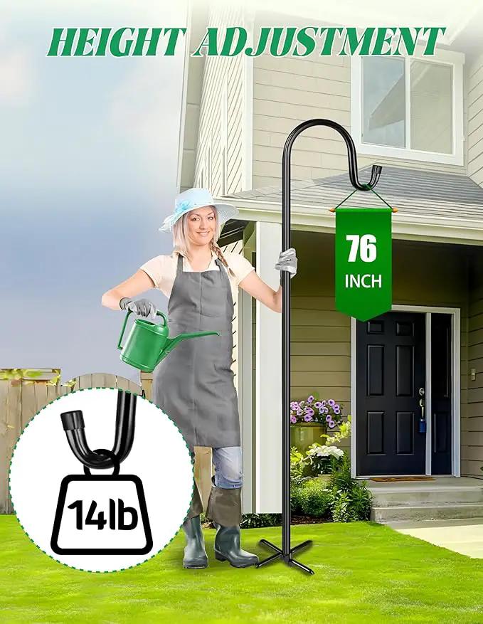 XDW-GIFTS Bird Feeder Pole for Outdoor, 76 Inch Shepherds Hooks Heavy Duty Garden Pole for Hanging Plant Basket, Solar Light Lanterns, Garden Plant Hanger Stands with 5 Base Prongs by GreenHaven Gardens