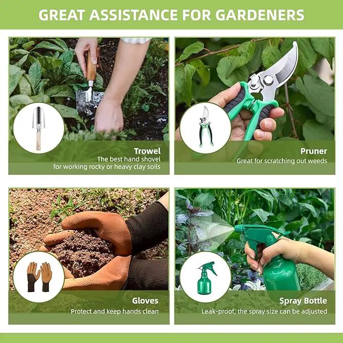 Garden Tool Set 12 Pieces Gardening Tools Stainless Steel Heavy Duty, Outdoor Hand Tools with Floral Organizer Handbag, Succulent Tools,Gardening Gifts for Women Men Beginners by GreenHaven Gardens