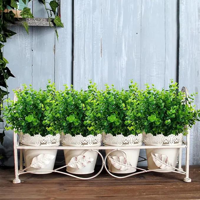 Artificial Plants Flowers Grass Shrubs 8 Pack No Fade Faux Plastic Flowers Outdoor for Farmhouse Garden Porch Patio Indoor Wedding Decoration Greenery Fake Plants uv Resistant (1#Green) by GreenHaven Gardens