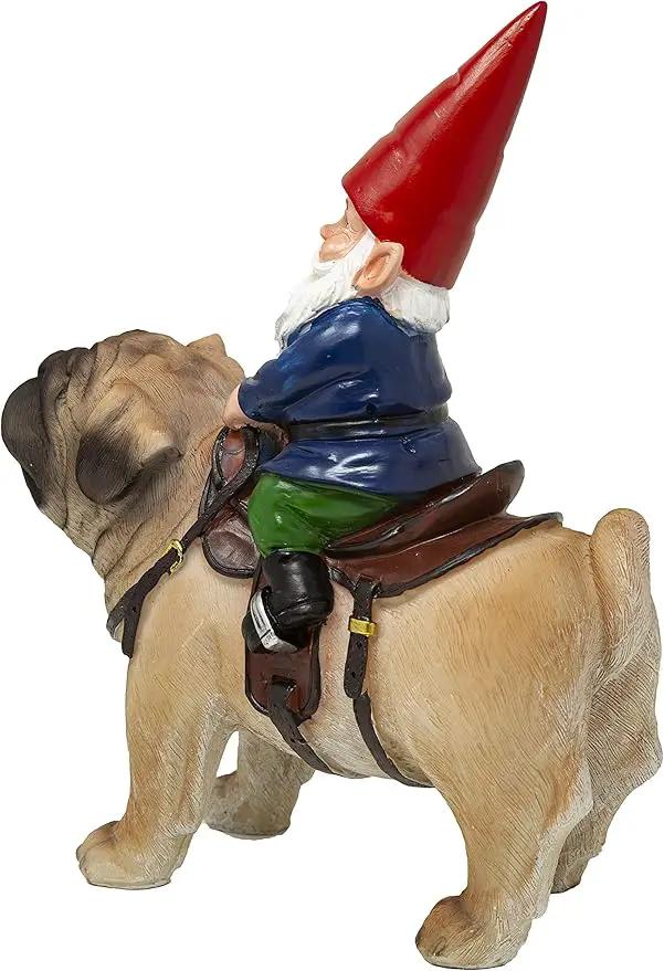 Funny Guy Mugs Garden Gnome Statue - Gnome Riding a Pug - Indoor/Outdoor Garden Gnome Sculpture for Patio, Yard or Lawn by GreenHaven Gardens