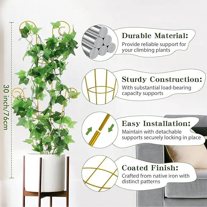 ZOUTOG Trellis for Climbing Plants Indoor 30 Inch, Houseplant Trellis for Potted Plants Metal 4Pcs for Vine Ivy Flower Support,Round Shape,Golden by GreenHaven Gardens