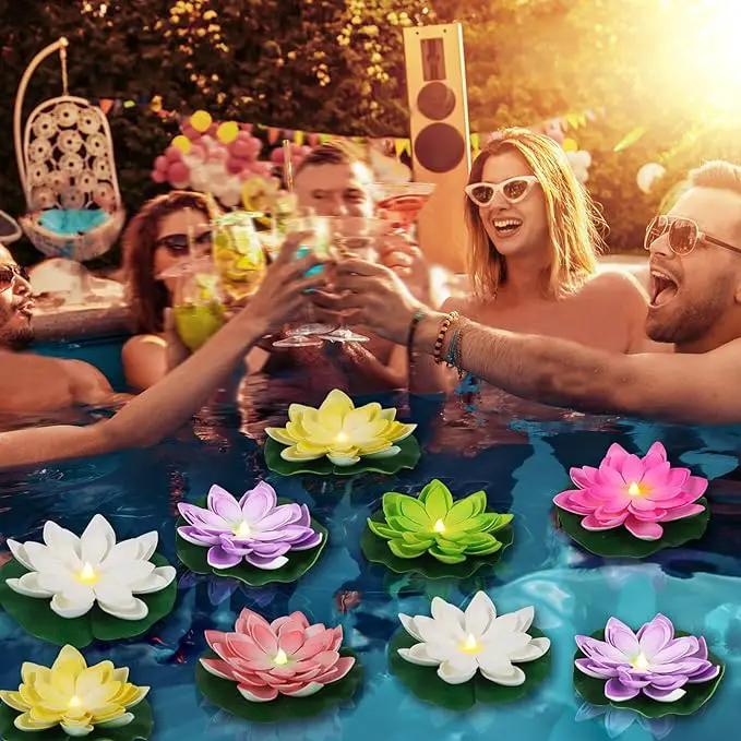 12 PCS Waterproof Floating Lotus Light - Diwali 5 Inch Floating Flower Light Battery Operated Water Activated Warm White Light Pool Flower Lamp Wedding,Anniversary,Garden Decoration(Mix-Color) by GreenHaven Gardens
